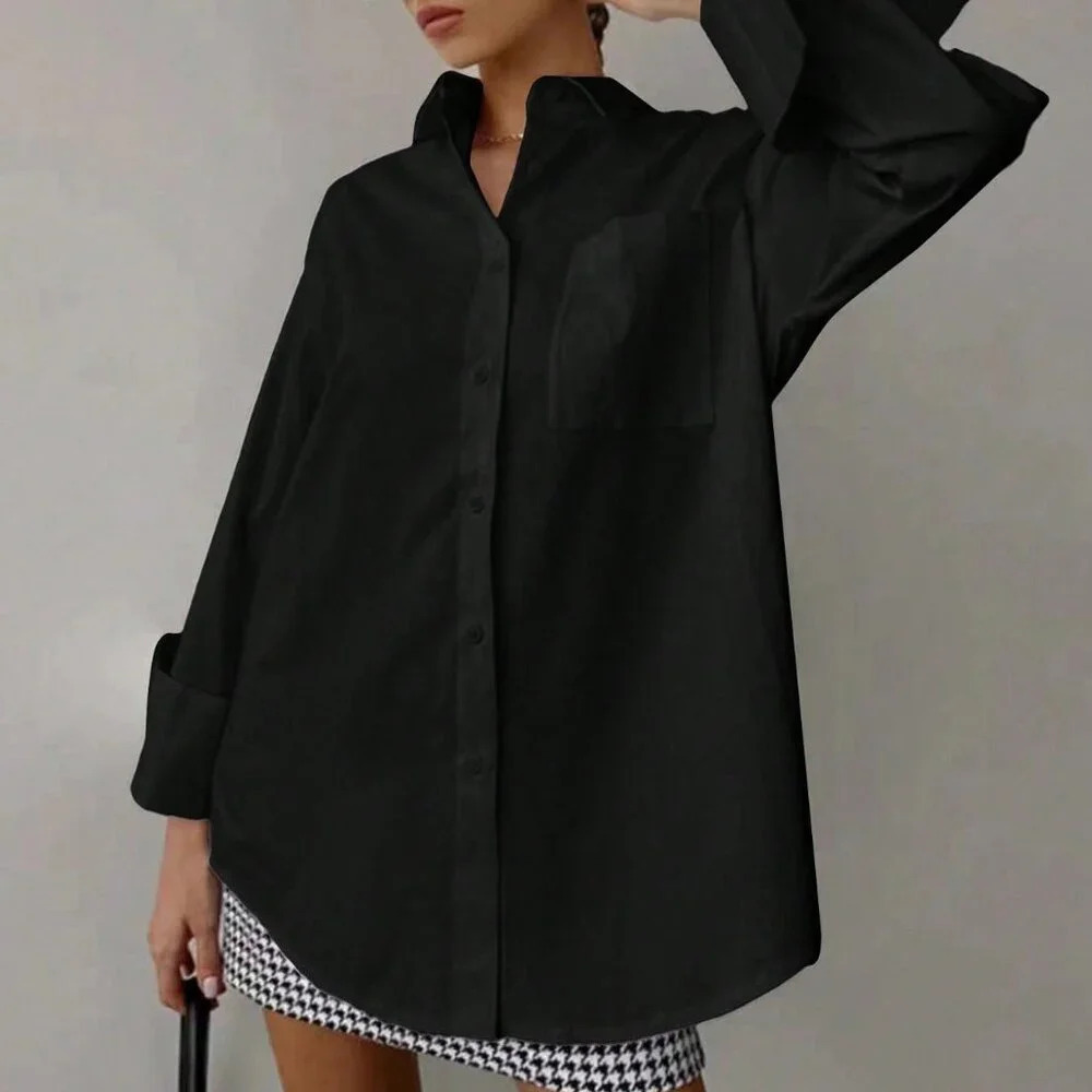 Black Casual Women's Loose Long Sleeved Shirt
